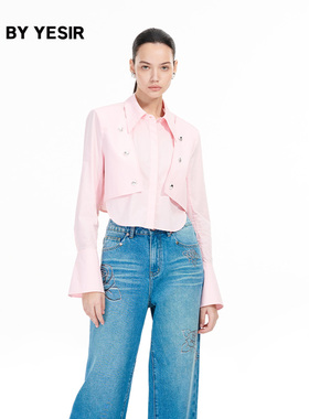 YES BY YESIR叶谦原创设计师秋新款衬衣粉色上衣骑士短衬衫