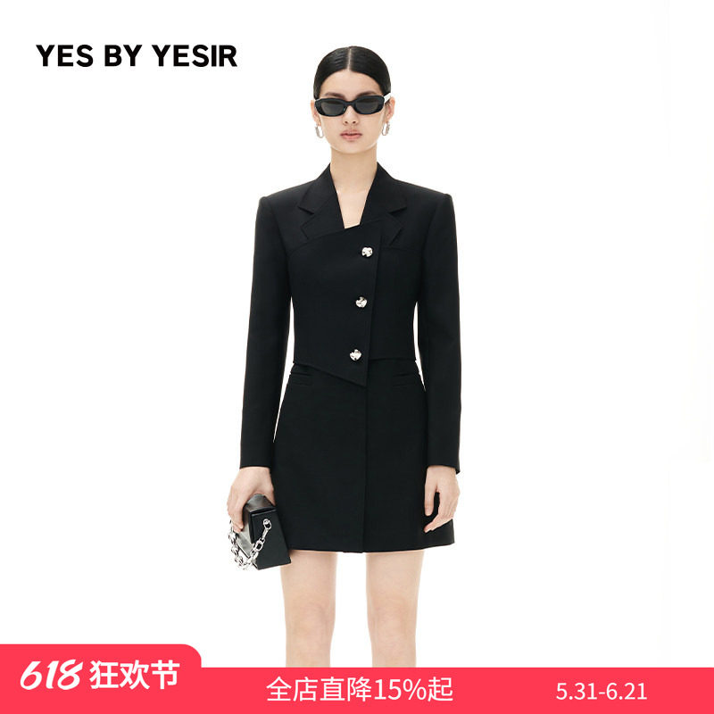 李一桐同款YES BY YESIR叶谦原创秋新显瘦简欧假两件西装裙