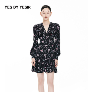 YES BY YESIR叶谦原创设计师春新款女舞会蝴蝶结V领连衣裙