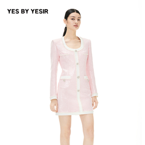 管乐同款YES BY YESIR叶谦原创设计师秋新品香风珠片连衣裙