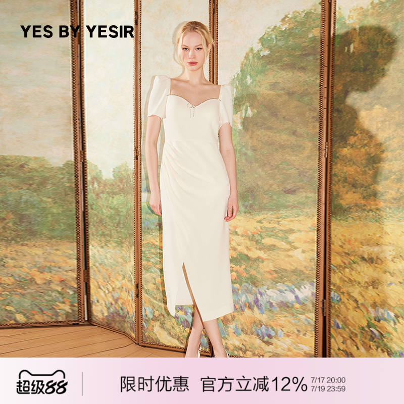 YES BY YESIR叶谦原创夏钻饰泡泡袖连衣裙