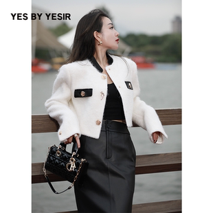 YES 厚外套水波纹毛呢短大衣 YESIR叶谦原创设计师冬新品