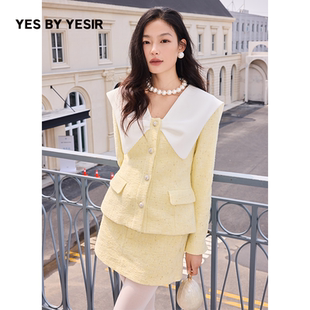 蝴蝶结领撞色香风套装 YESIR叶谦原创设计师2025年秋新款 YES