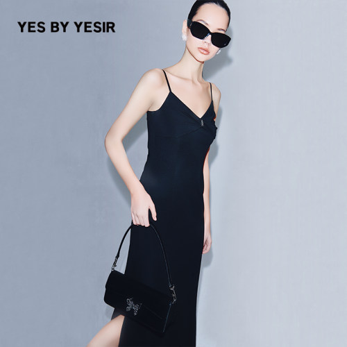 YESBYYESIR缎面纽结吊带连衣裙