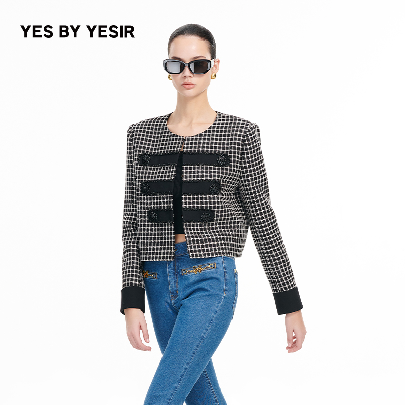 圆领短款黑格尔骑士夹克