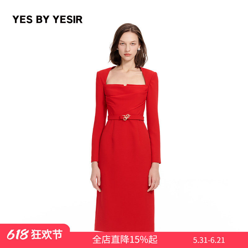 YES BY YESIR叶谦原创设计年春季新款解构胸型轻礼服连衣裙