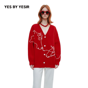 马与马胭脂红针织开衫 YESIR叶谦原创设计师2025年秋新款 YES