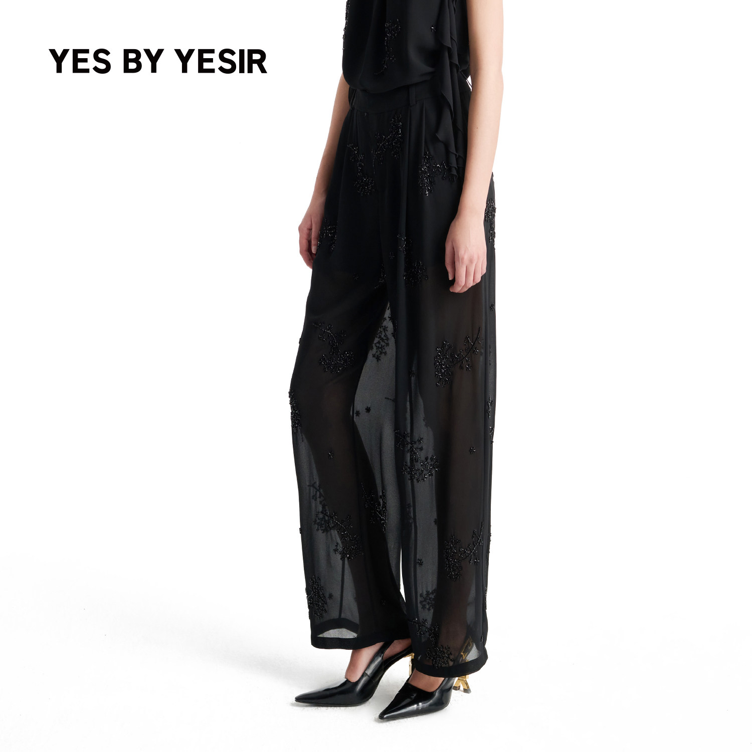YESBYYESIR星落黑纱直筒裤