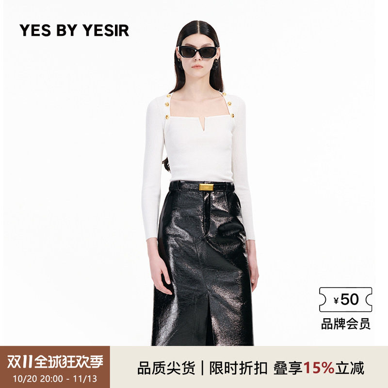 YES BY YESIR叶谦原创设计师秋新款绵羊毛修身弹力针织套头衫