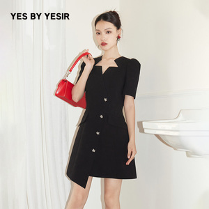 YES BY YESIR叶谦原创设计师秋新款裙子暗夜星领西装连衣裙