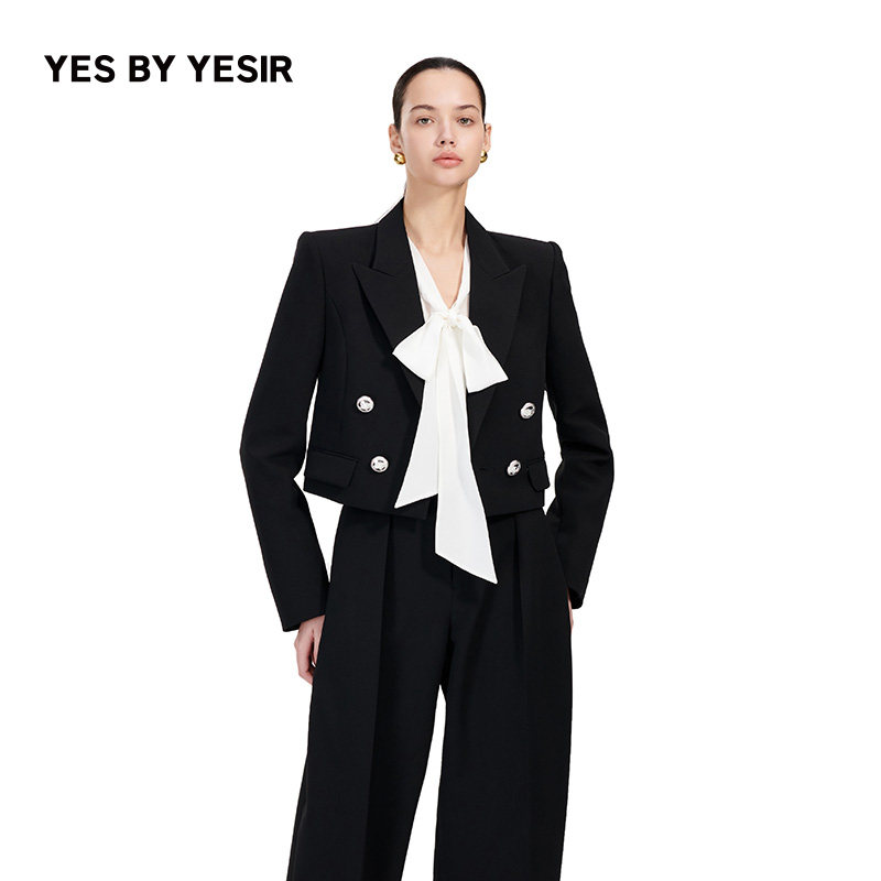 辛芷蕾同款YES BY YESIR叶谦原创设计黑色海妖通勤风西装西裤套装