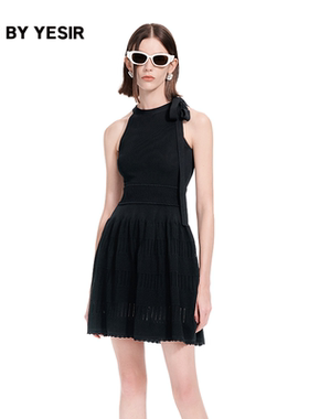 YES BY YESIR叶谦原创设计25夏新款几何艺术镂空挂脖针织连衣裙