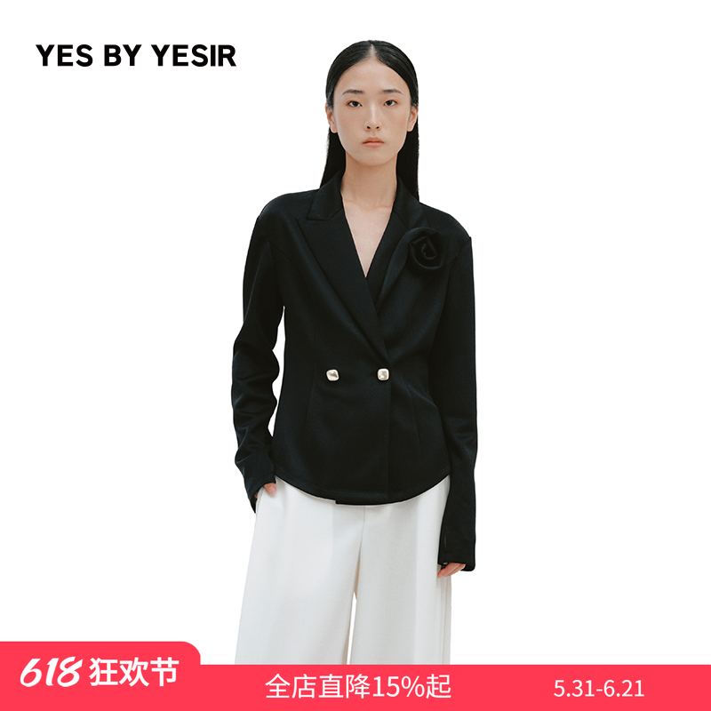 YES BY YESIR叶谦原创设计师2026春新款阿曼塔玫瑰盘花收腰短西装