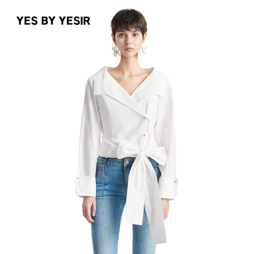 YESBYYESIR秋冬系带收腰衬衫