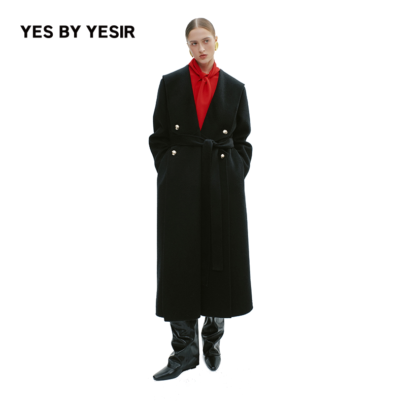 YES BY YESIR叶谦原创设计师2025年冬新款老钱镜界浴袍长毛呢大衣