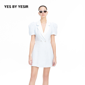 陈妍希同款YES BY YESIR叶谦原创设计师夏交叠露背西装连衣裙