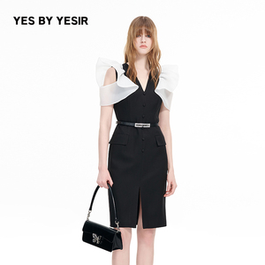 YES BY YESIR叶谦原创秋新款摩登南法花瓣袖轻礼服连衣裙