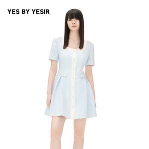 YES BY YESIR叶谦原创设计师夏裙子多巴胺海浪蓝香风连衣裙