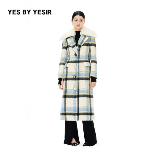 YESBYYESIR海盐格纹羊毛大衣