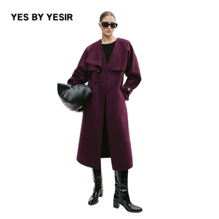 梅紫熟了可拆卸毛呢大衣 YESIR叶谦原创设计师2025年冬新款 YES