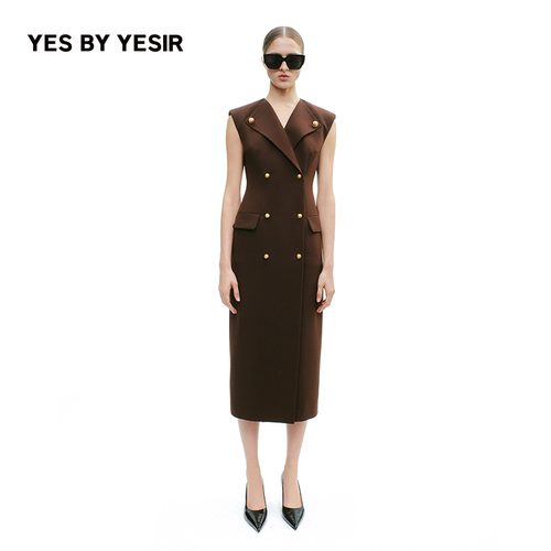YESBYYESIR女议员金扣连衣裙