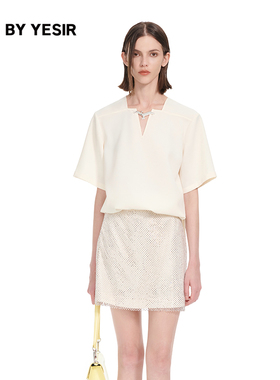 YES BY YESIR叶谦原创设计25夏新款飞翔海鸥装饰短袖上衣雪纺衫