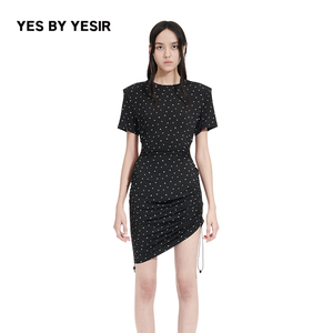 YES BY YESIR叶谦原创设计师夏裙子法式立裁星辰满印连衣裙