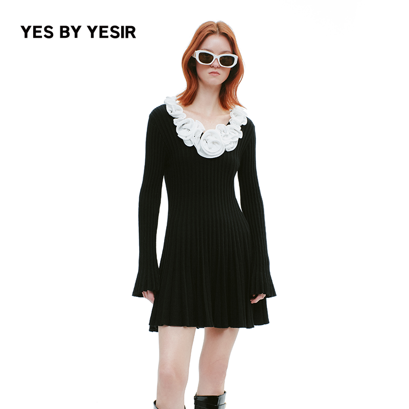 设计师芭蕾繁花针织连衣裙