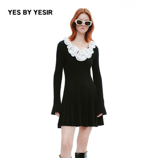 叶谦原创设计师芭蕾繁花针织连衣裙 YESIR2025年秋冬新款 YES