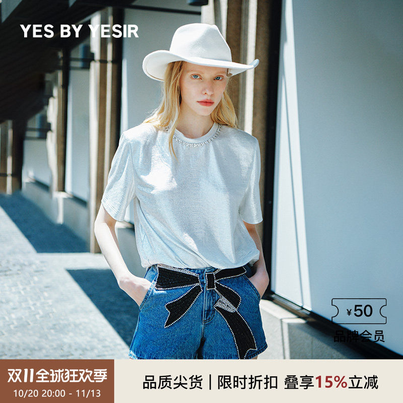 YES BY YESIR叶谦原创设计师夏新款小女名媛蝴蝶结牛仔短裤