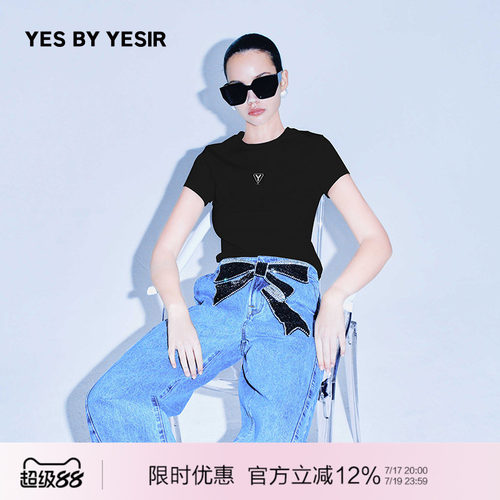 YESBYYESIR低领三角Y字短袖T恤