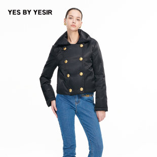 白鹅绒黑金少女双排扣翻领羽绒服 YESIR叶谦原创设计冬新款 YES