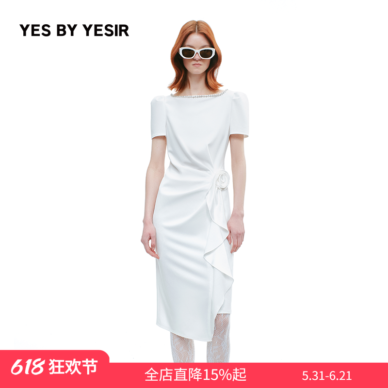 马萱同款YES BY YESIR叶谦原创秋新款摇曳之花褶皱连衣裙