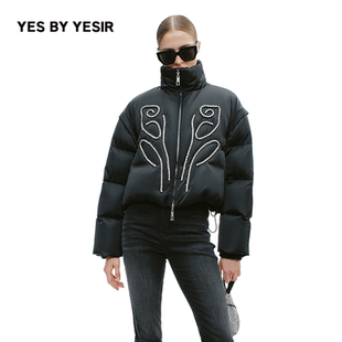 白鹅绒钻饰马蹄莲绗缝短羽绒服 YESIR叶谦原创设计25冬新款 YES