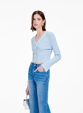 YES BY YESIR叶谦原创设计25年春季新款蓝色海域针织开衫