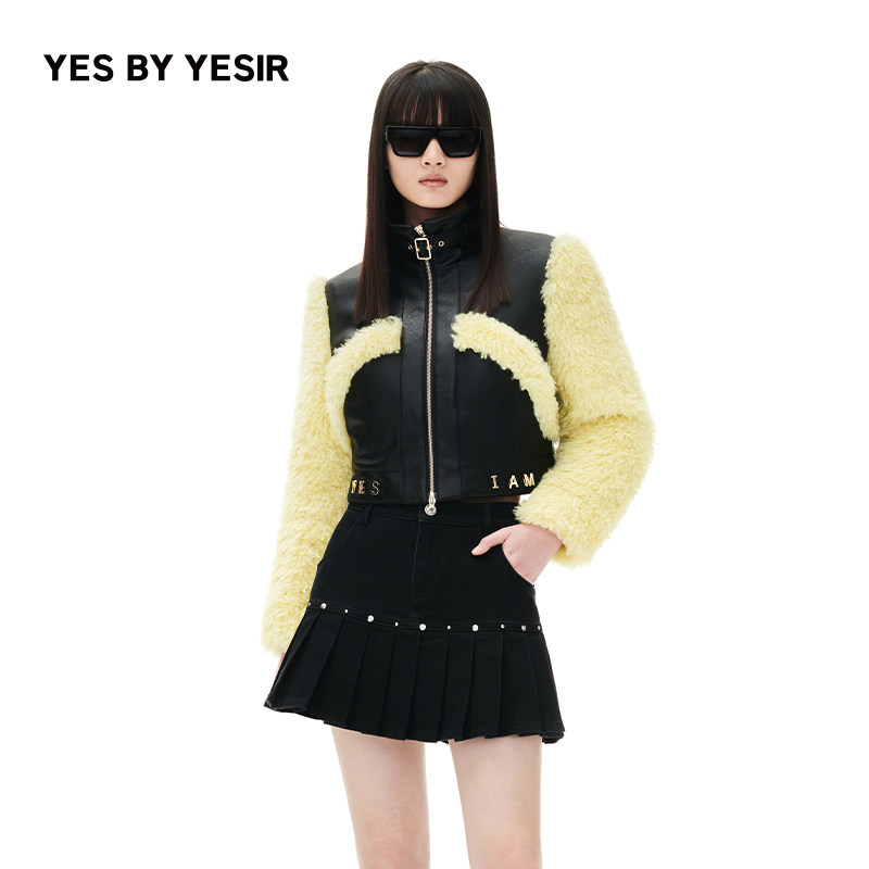 YES BY YESIR叶谦原创设计师冬新品女外套黄油黑巧棉服夹克