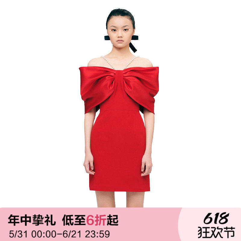 刘令姿同款 YES BY YESIR叶谦设计师轻奢订婚一字肩敬酒服轻礼服