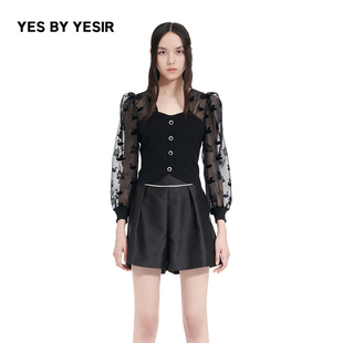 YES YESIR叶谦原创设计师春新品 黑天鹅拼接针织套头衫