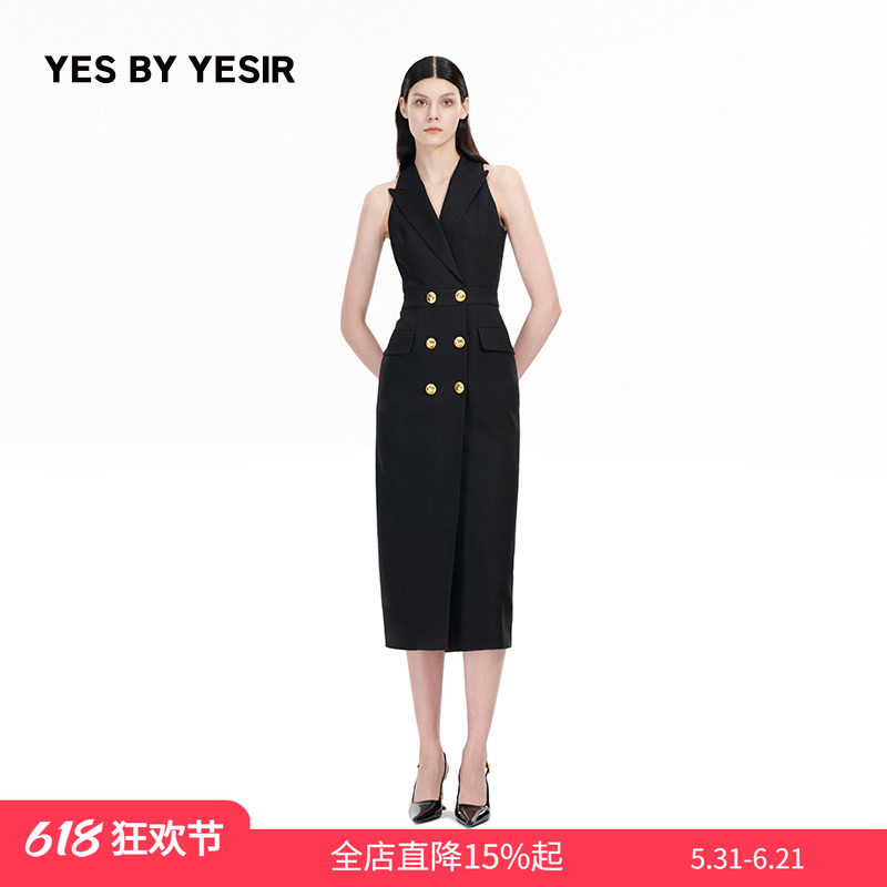 王鸥同款YES BY YESIR叶谦原创秋新款小众羊毛无袖西装连衣裙