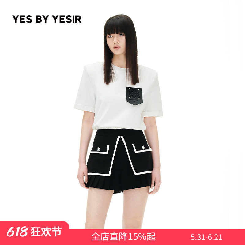 YES BY YESIR叶谦原创设计师秋男女同款骑士盾牌短信T恤