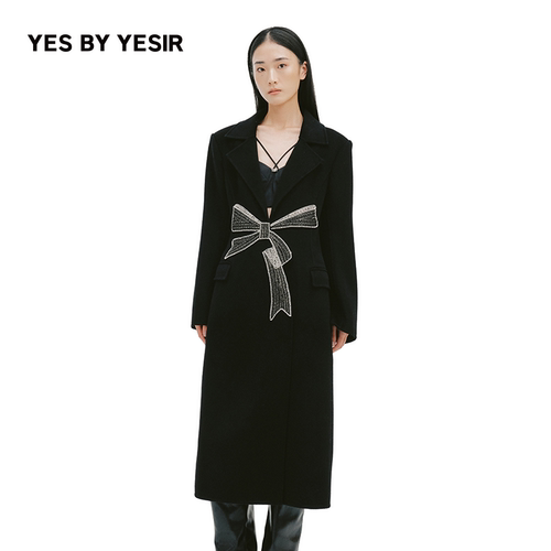 YES BY YESIR叶谦原创设计师冬新款重工蝴蝶结长毛呢大衣
