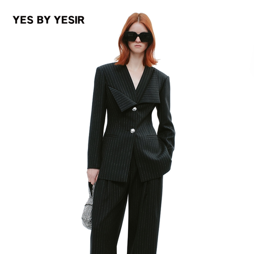 YESBYYESIR解构片领竖条纹西服