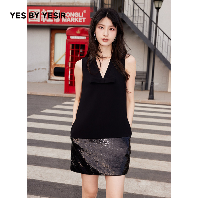 YES BY YESIR叶谦原创设计25夏新款暗夜派对直身亮片拼接连衣裙,女装/女士精品,连衣裙,淘宝优惠券,粉丝福利购,淘宝优惠卷