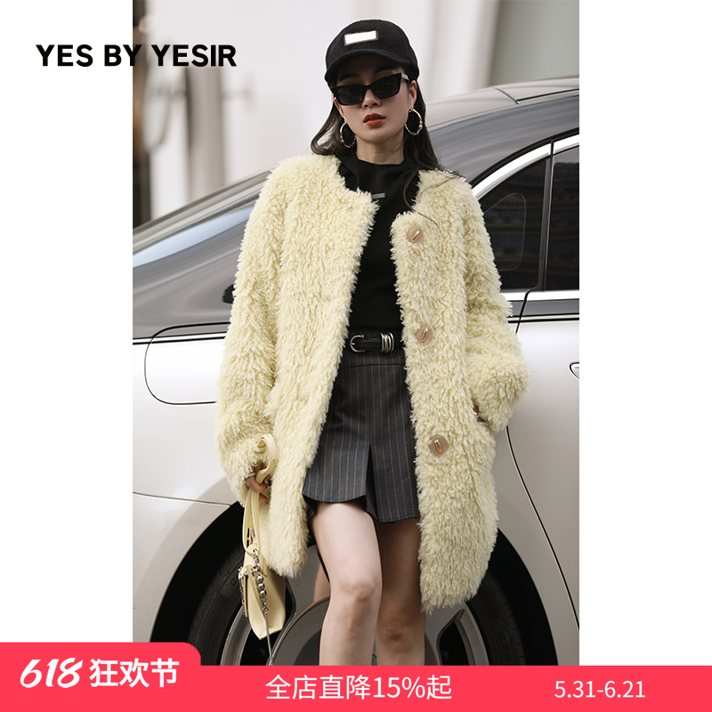YES BY YESIR叶谦原创设计师冬女士毛毛外套暖羊羊皮草大衣