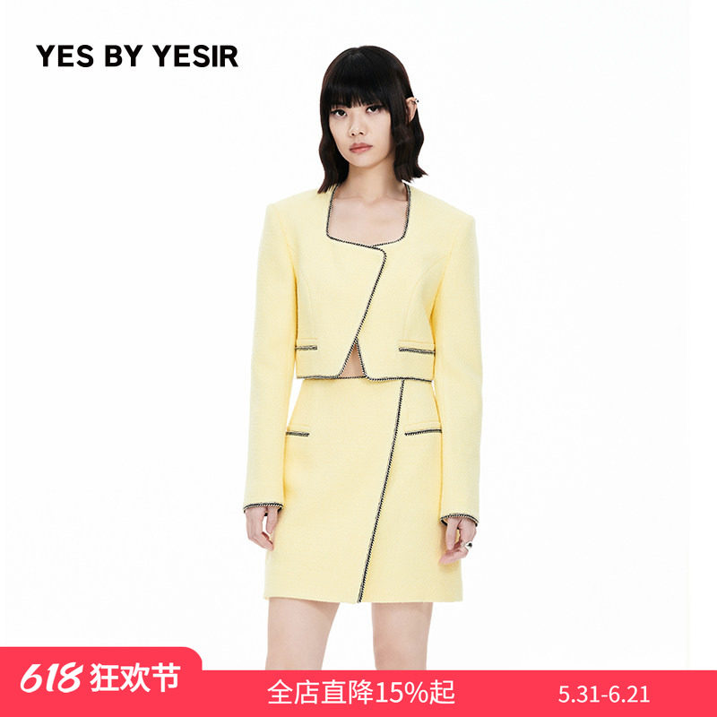 YES BY YESIR叶谦原创设计春新款郁金香名媛香风夹克外套短裙
