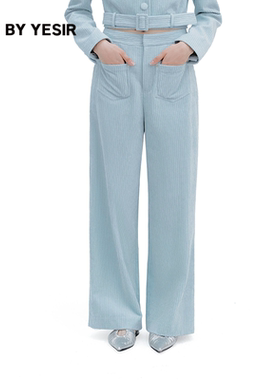YES BY YESIR叶谦原创设计师26春新款蓝色条绒口袋直筒宽松休闲裤