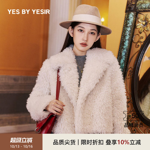 YESBYYESIR温柔奶白短皮草大衣