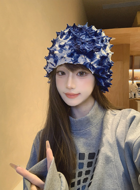 Anngaumee原创小众设计扎染渐变立体褶皱海胆榴莲刺猬包头发带帽