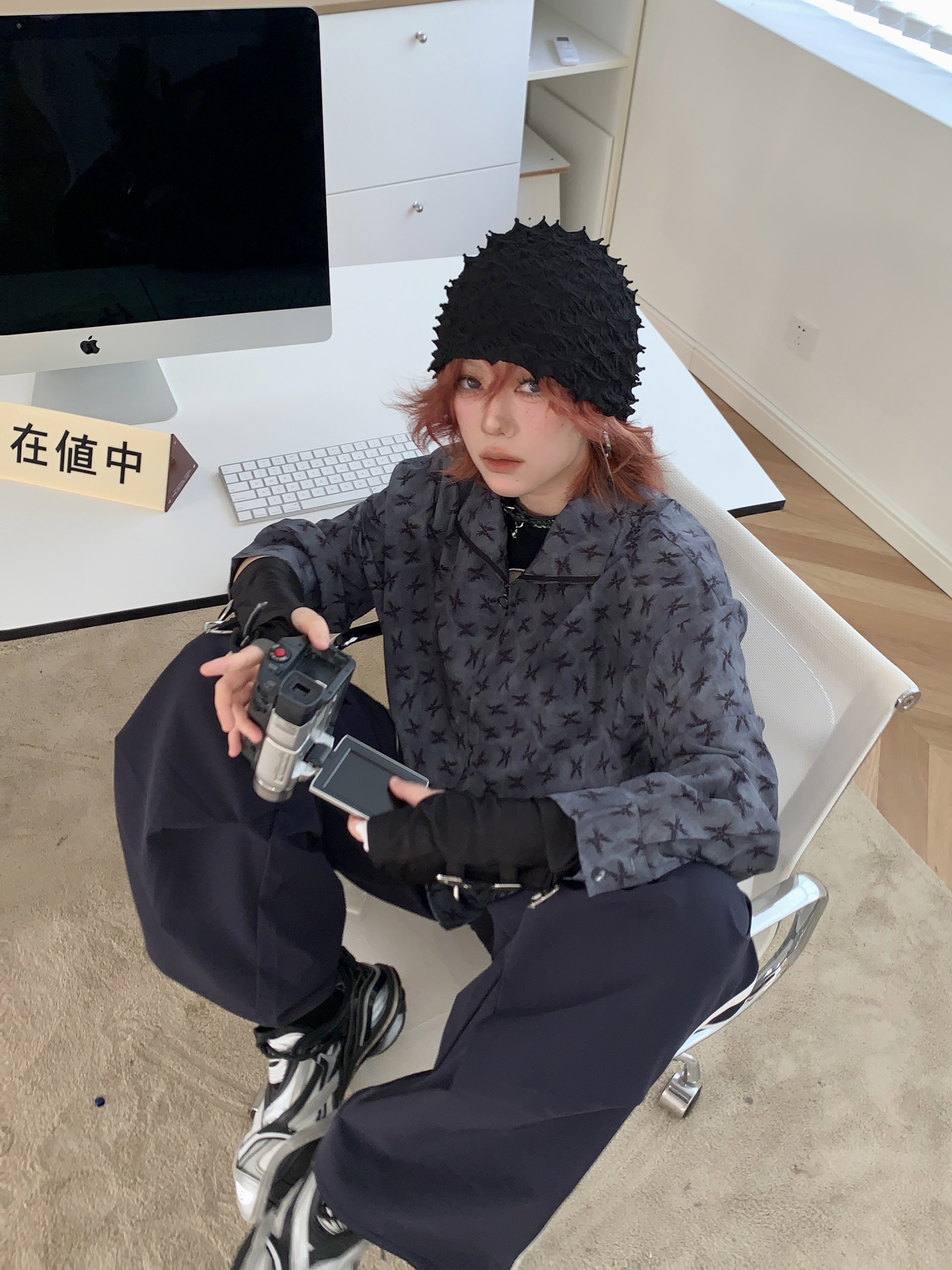 anngaumee原创小众设计冷尚璟同款立体褶皱海胆榴莲刺包头发带帽