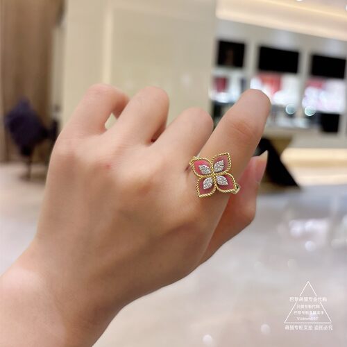 Roberto Coin/珂瑛PRINCESS FLOWER贝母钻石戒指巴黎萌猫正品代购